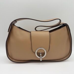 French Connection Zea Shoulder Bag – Taupe Tan with Silver Ring Closure